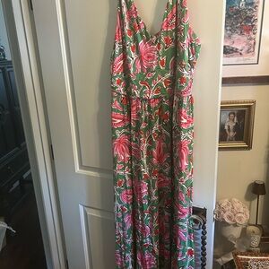 Boden Green and Pink Floral Maxi Dress